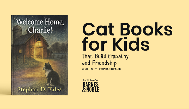 Child reading a cat story book about friendship and emotions